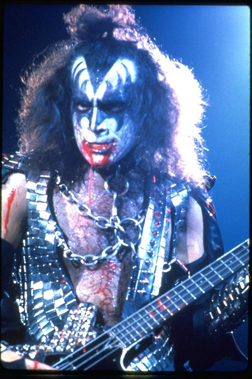 Gene Simmons- circa 1977-78. I LOVE that bass strap of his!